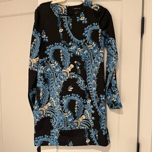 Anthropology Black and Blue Floral Long Sleeve Dress
